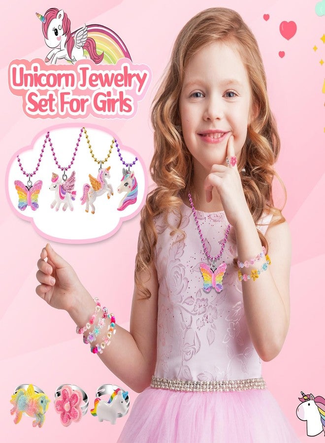 xFFFun Kids Jewelry for Girls 4-6, Little Girls Play Jewelry Set for Toddlers Age 3-5 6-8, Childrens Princess Costume Dress Up Necklace Bracelets Rings, Unicorn Birthday Gifts for 3 4 5 7 6 8 Year Old - Image 3